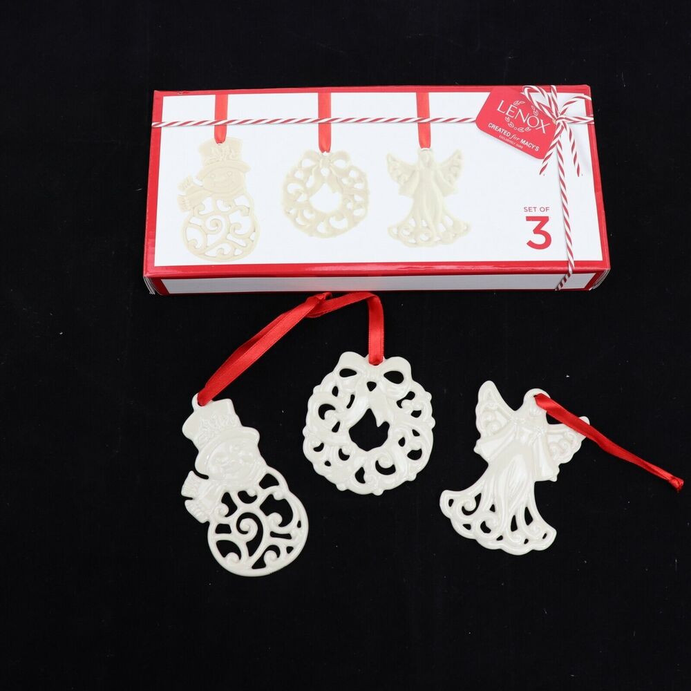 Lenox 3-Piece Ornament Pierced Charm Set, Snowman, Wreath and Angel